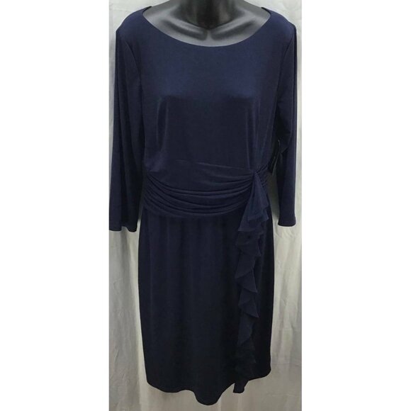 Jessica Howard Dress 14 Blue Sheath 3/4 Sleeve Gathered Stretch Party New B60 - Picture 1 of 5